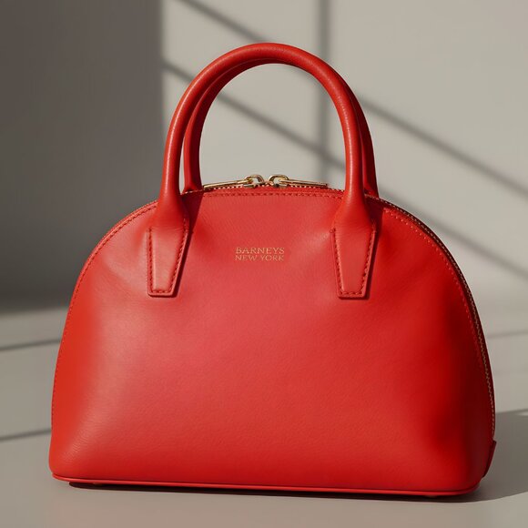 Barneys New York Small Leather Bowler Bag Scarlet Red (0233) - Picture 8 of 11